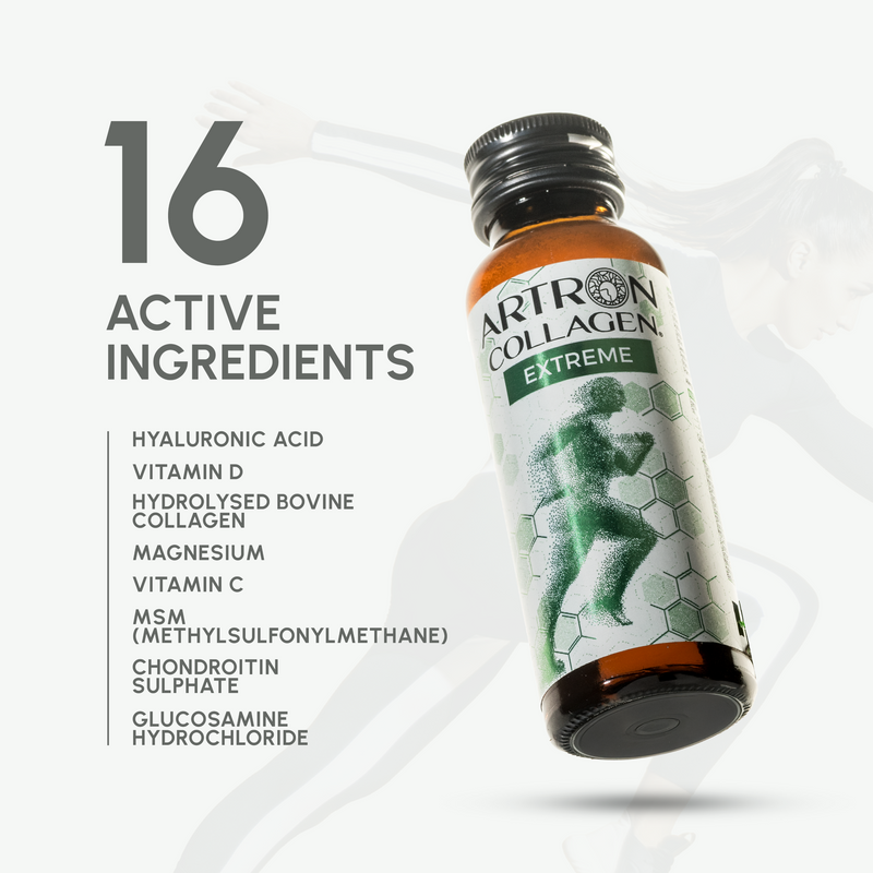Bottle of Artron Collagen Extreme with list of active ingredients on a white background