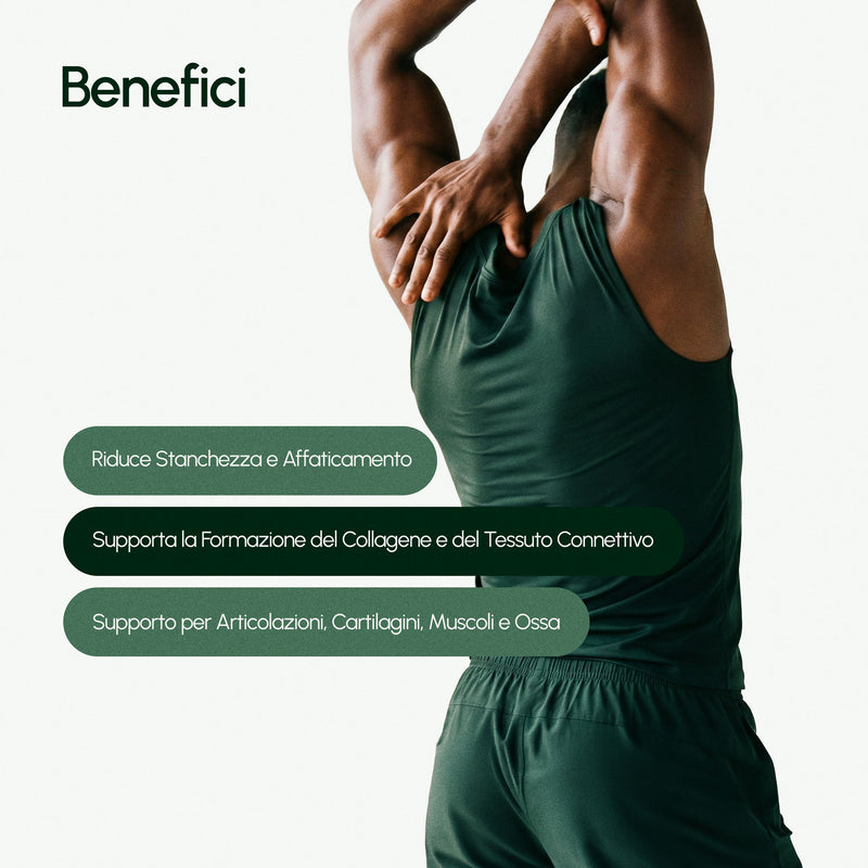 Person in green athletic wear stretching with text on benefits on a white background