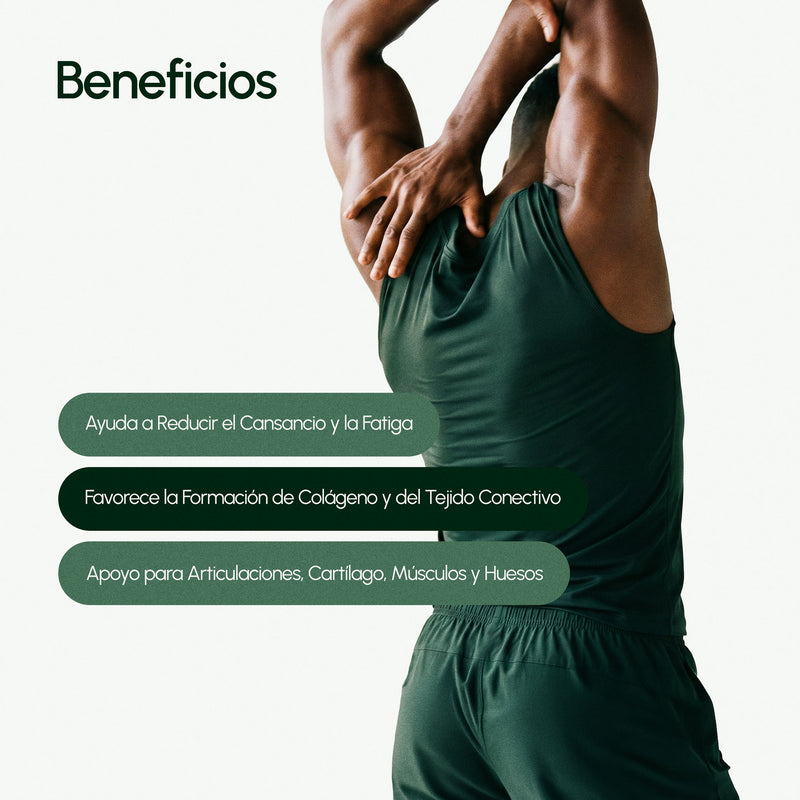 Person in green athletic wear stretching with text about benefits on a white background