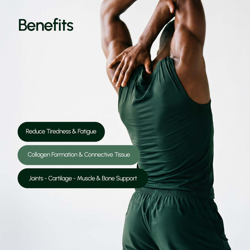 Person in green athletic wear with text about health benefits on a light gray background